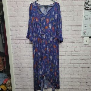 Lane Bryant Blue Paisley Maxi Dress 22/24 Artsy Coastal Resort Casual Comfy